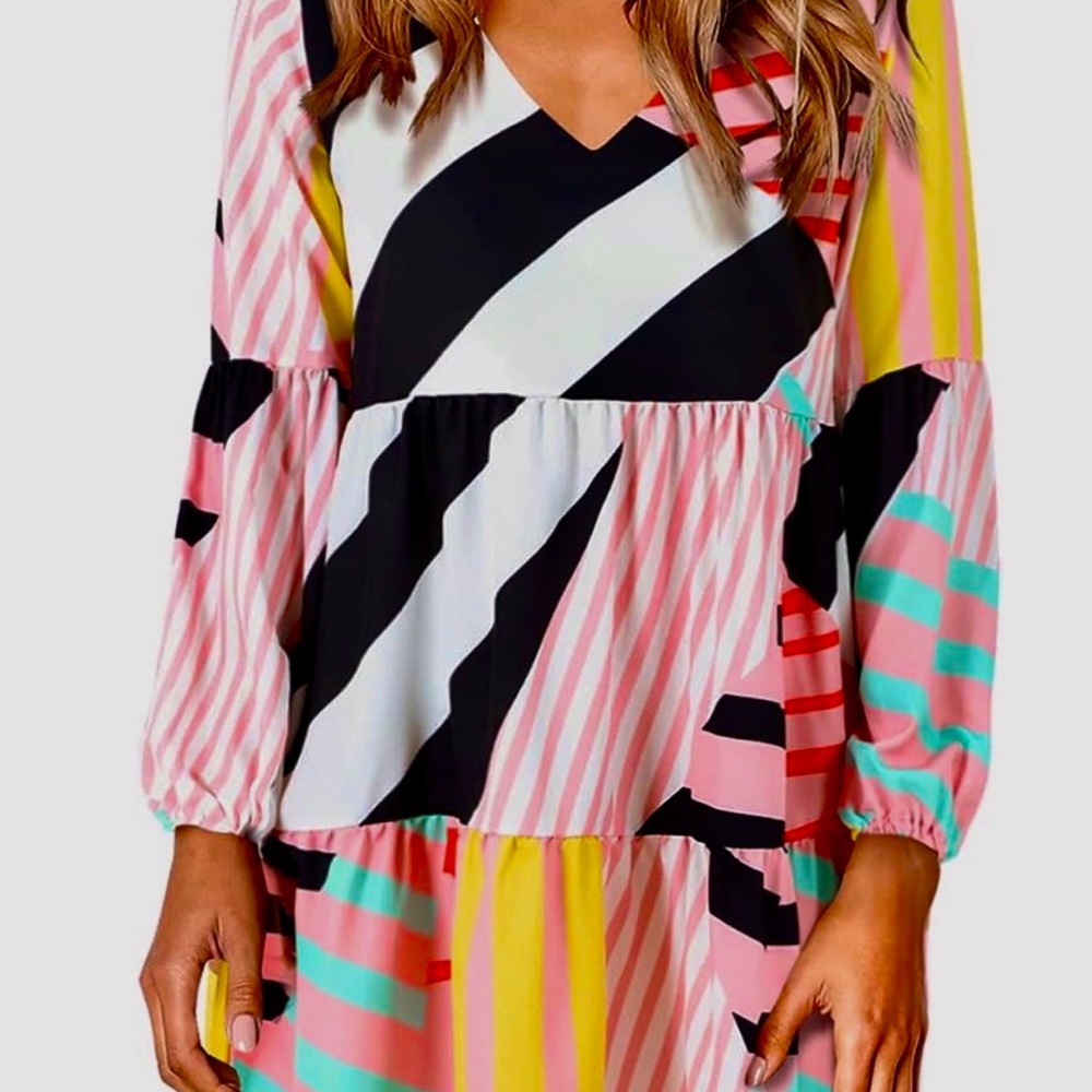 Multicolored long sleeve mini dress NWOT SZ SMALL